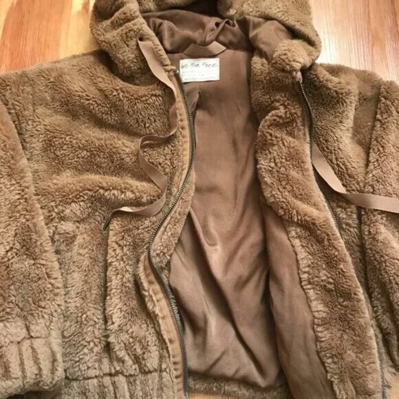 Free People We The Free Freya Fur Hoodie Teddy Jacket in Cinnamon Sprinkle - Picture 12 of 16